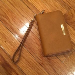 Cognac leather clutch